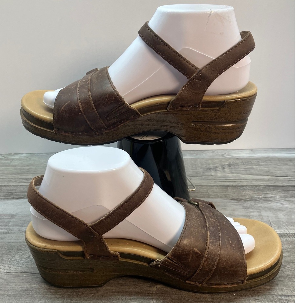 Dansko Brown Leather Platform Wedge Sandals Adjustable Ankle Strap Size 40 EU - Picture 2 of 7